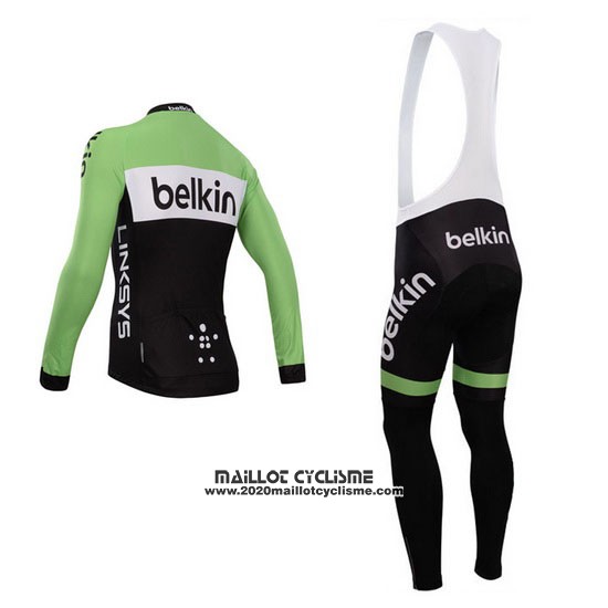 2014 Maillot Ciclismo Belkin Vert et Noir Manches Longues et Cuissard